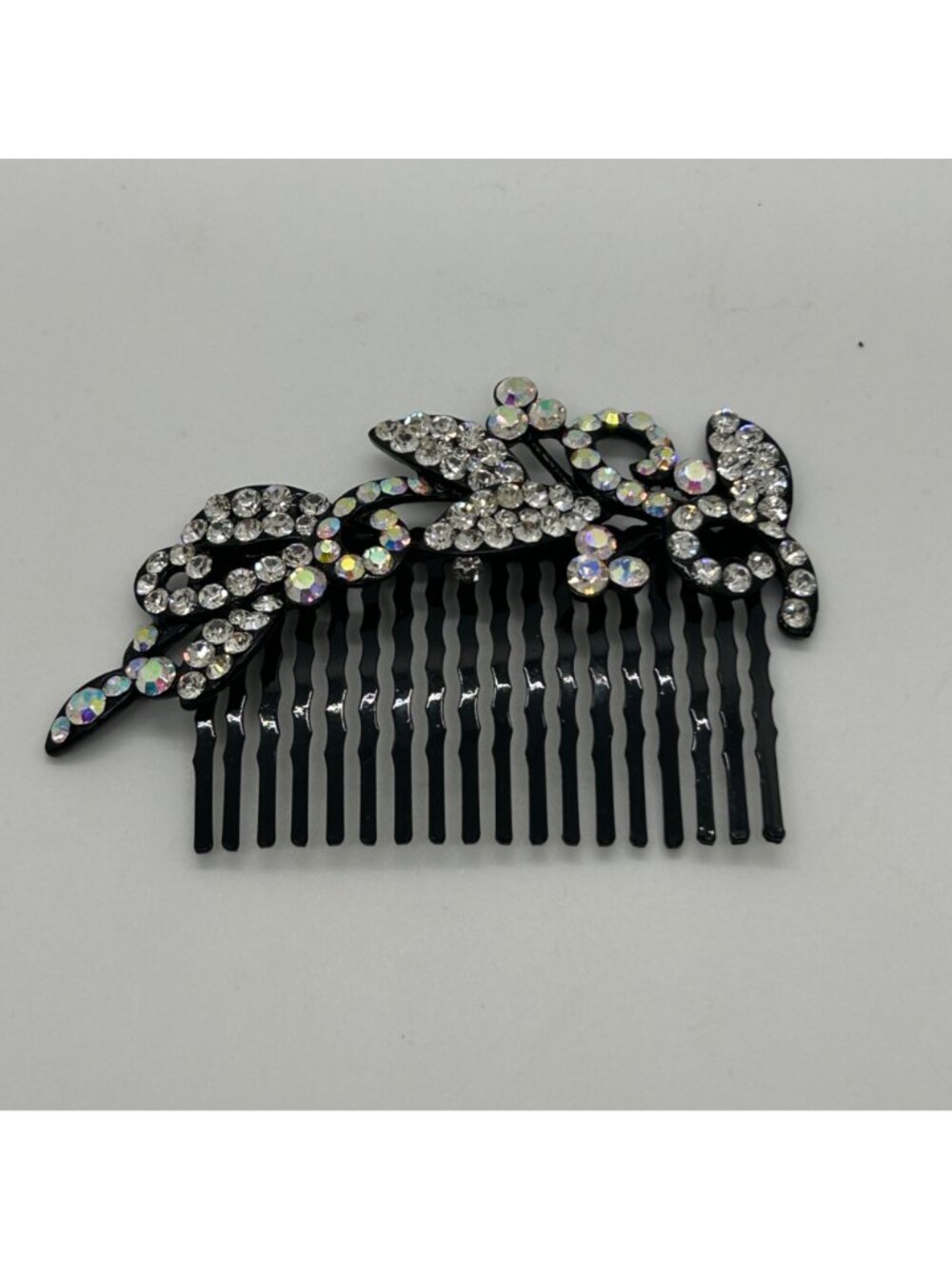 Rhinestone Crystal Floral Hair Comb Bride Wedding Formal Party Prom Black Metal - Picture 5 of 10